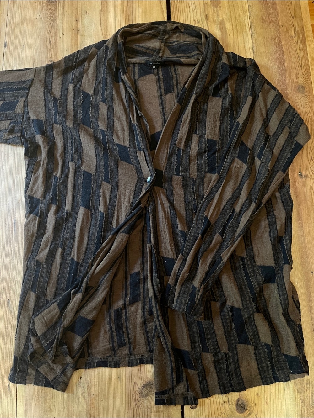 PAS DE CALAIS 36 Brown/Black Patchwork Pattern Wool Cardigan Sweater French